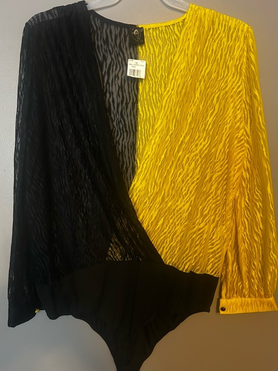 BONGO Tops - Black and Yellow Sheer Colorblock Long Sleeve Bodysuit